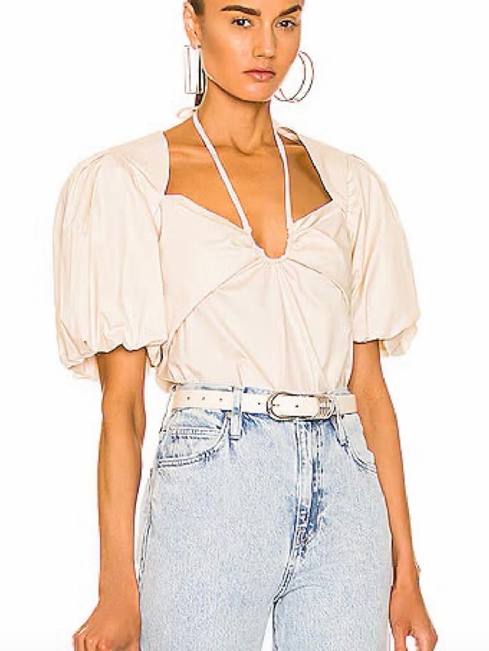 FRAME Tie Neck Top in Flax, XSmall